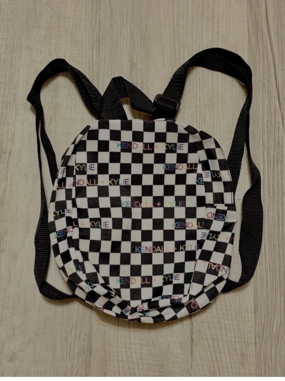 Kendall + Kylie Black & White Checkered Backpack Purse Adjustable Festival Rave